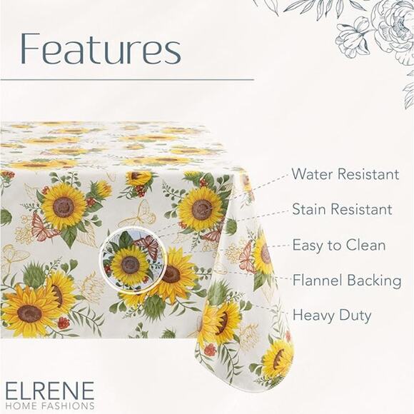 Sunflower Season Vintage Floral Wate & Stain-Resistant Vinyl Tablecloth - Picture 3 of 4